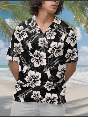 Gun Hawaiian Shirt Black Gun Shirt Short-sleeve Hawaiian Shirt 2nd Amendment